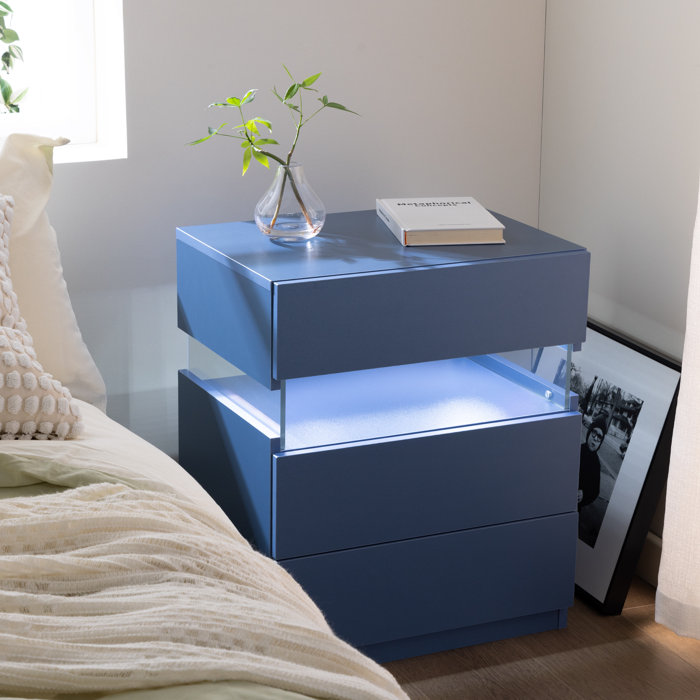 Ivy Bronx Jacleen LED Nightstands 3 Drawer Dresser End Table with